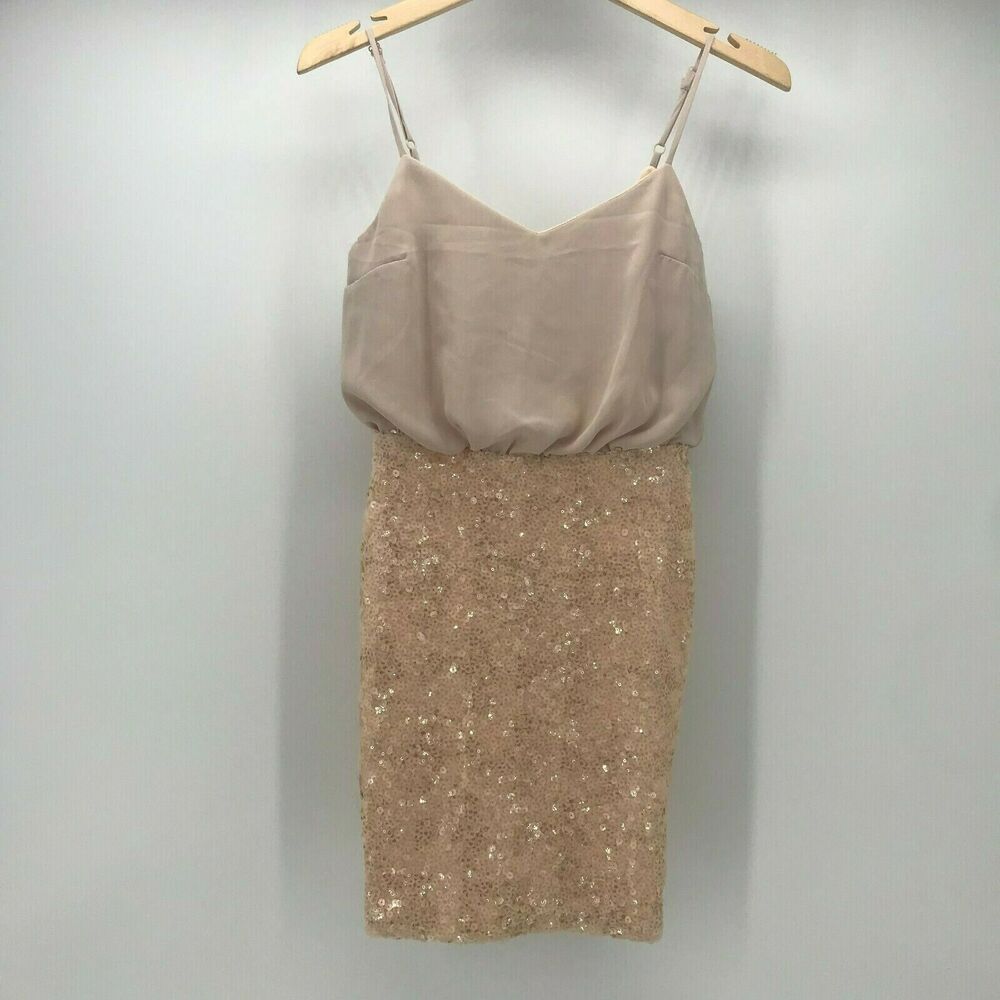 ASOS Dress Womens 2 Blush Pink Blouson Sequin Skirt Adjustable Straps Lined